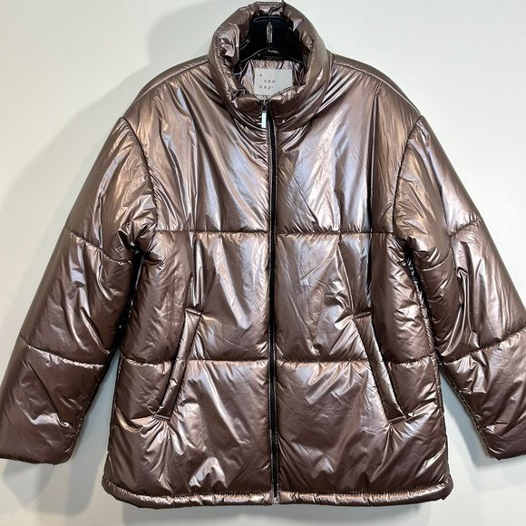 "A New Day" Metallic Mid Length Puffer Jacket - Picture 1 of 5